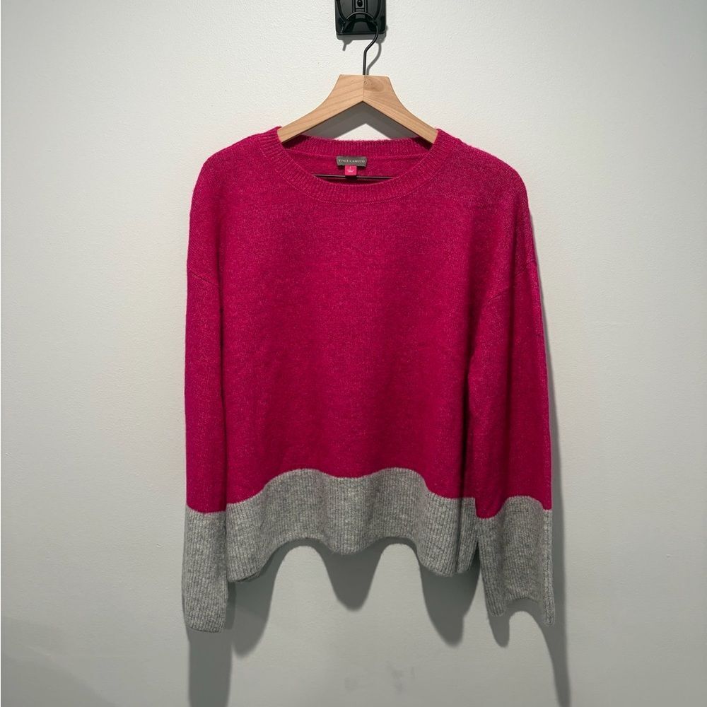 Vince Camuto Fuschia and Grey Colorblock Wide Sleeve Sweater L